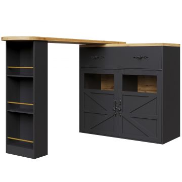 Masă de bar extensibilă cu spațiu de depozitare și funcție de rotire 360°, Negru | Aosom Romania