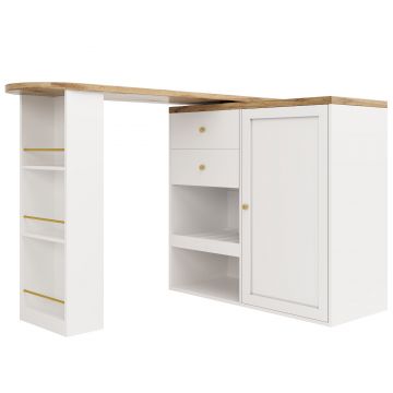 Masă de bar rotativă 360° cu 2 sertare și dulap cu ușă glisantă, Alb | Aosom Romania