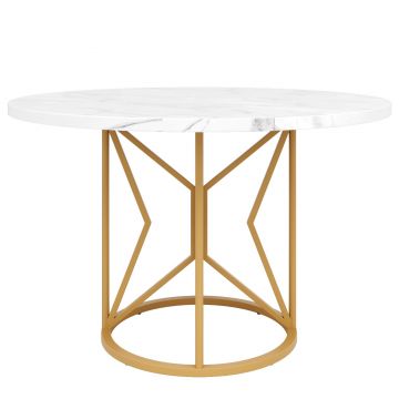 Masă rotundă de dining din MDF, Alb+Auriu | Aosom Romania