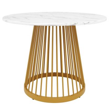 Masă rotundă pentru 4 persoane, Alb+Auriu | Aosom Romania