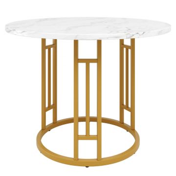 Masă rotundă pentru 4 persoane, Alb+Auriu | Aosom Romania