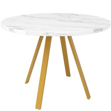 Masă rotundă pentru 4 persoane, Alb+Auriu | Aosom Romania