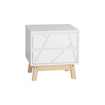 Noptiera Model Aria, Alb/Natural, 45x35x47 cm
