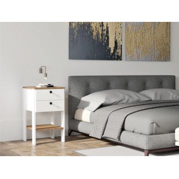 Noptiera Model Ayers, Alb/Nuc, 44x44x75cm