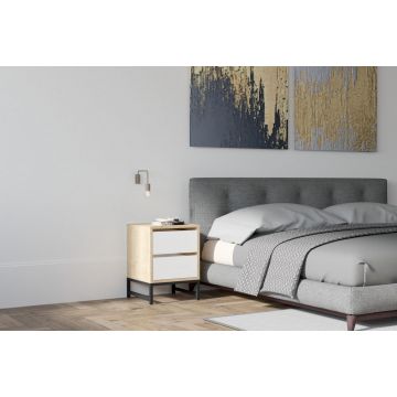 Noptiera Model Bender, Alb/Pin, 40x40x55cm