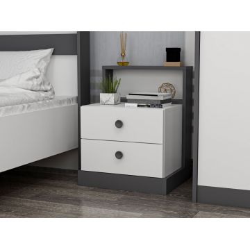 Noptiera Model Winters, Antracit-Alb, 62x42x62cm