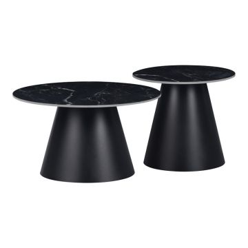 Set 2 Masute de Cafea Model Fabrin, Negru marmorat/Negru
