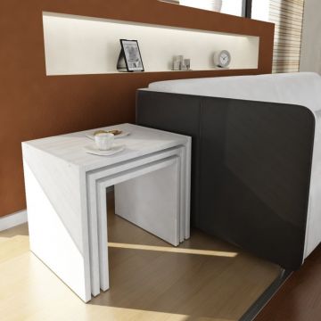 Set 3 Masute de Cafea Model Juliette, 32.5x35x32.5/38.5x35x38.5/44.5x35x38.5 cm, Alb