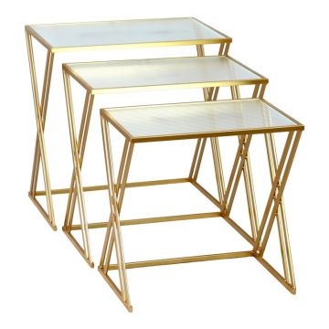 Set 3 Masute de Cafea Model Pitche, Auriu