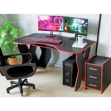 Set Birou PC + Noptiera KL 9.0 Wenge+Rosu