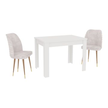 Set Masa Zeta, Alb, 2 Scaune, Crem/Gold, 102 x 69 x 75 cm