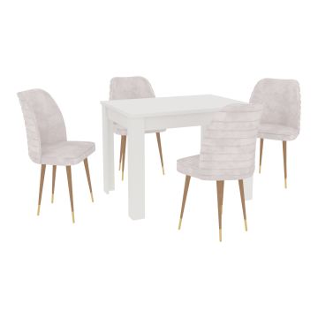 Set Masa Zeta, Alb, 4 Scaune, Crem/Gold, 102 x 69 x 75 cm