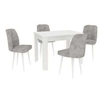 Set Masa Zeta, Alb, 4 Scaune, Gri/Alb, 102 x 69 x 75 cm