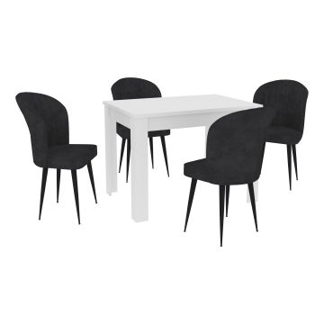 Set Masa Zeta, Alb, 4 Scaune, Negre, 102 x 69 x 75 cm