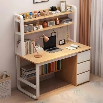 Birou cu raft Soco MDF natural - alb 120x50x144cm