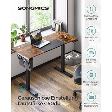 Birou reglabil, Songmics, Antic-Negru, 140x60x72-120 cm