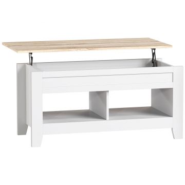 HOMCOM Masă de cafea cu blat rabatabil, masă de living cu rafturi și compartiment ascuns,105 x 50 x 49-62,5 cm alb | Aosom Romania