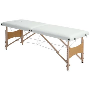 HOMCOM Masă de masaj pliantă, pat de masaj 2 zone, înălțime reglabilă, pernuță facială detașabilă, 186 x 60 x 58-81 cm, crem | Aosom Romania