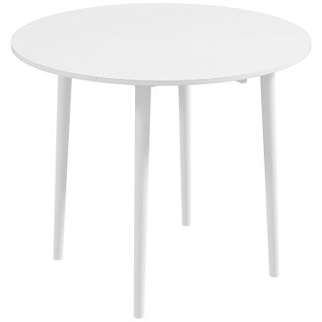 HOMCOM Masă de sufragerie pliabilă 2 abătătoare, masă rotundă extensibilă pentru 4 persoane, picioare din lemn Ø 89 x 73,5 cm, alb | Aosom Romania
