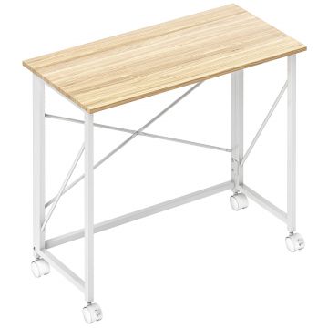 HOMCOM Masă pliabilă de 80 cm pe roți - Ton natural | Aosom Romania