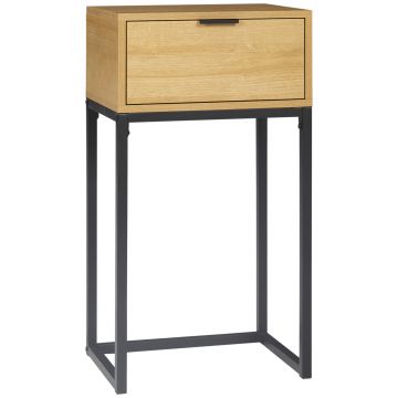 HOMCOM Măsuță auxiliară cu sertar Măsuță auxiliară modernă cu picioare din oțel pentru hol, living 40x30x76cm Natural | Aosom Romania