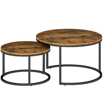 HOMCOM Set de 2 măsuțe nesting stivuibile design industrial blat cu aspect de ciment picioare din metal maro rustic | Aosom Romania