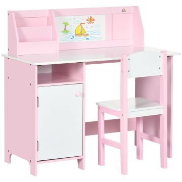 HOMCOM Set Masă și Scaune pentru Copii 5-8 Ani cu Spațiu de Depozitare, Tablă și Scaun, 90x45x85 cm, Roz | Aosom Romania