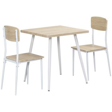 Homcom Set Tavolo con 2 Sedie da Pranzo in Legno e Metallo, Bianco