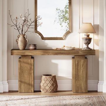 MAM39 - Masa Consola curbata, 120 cm, masuta hol cu rafturi, living, dining, dormitor - Maro