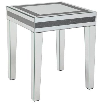 Masă Auxiliară din sticlă, material pe bază de lemn, 50/50/60 cm