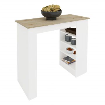 Masa Bar Vista, 4 rafturi, Alb/Stejar Artisan, 120 x 50 x 100 cm