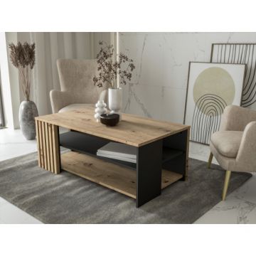 Masa Cafea Mare Cordega Negru Si Stejar Artisan, 110 Cm