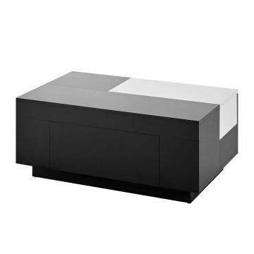 Masă de cafea cu iluminare LED, blat extensibil și spațiu de depozitare, 80x50x35,5 cm, Alb+Negru