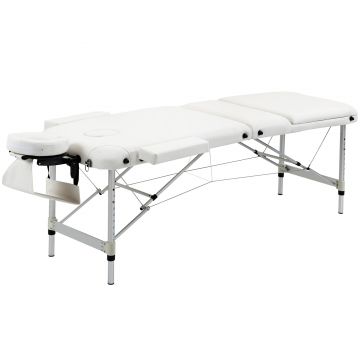Masa de masaj portabila, pliabila si profesionala din aluminiu HOMCOM pentru cosmetician, terapeut, SPA, alb, 215x60x61-84cm | Aosom Romania