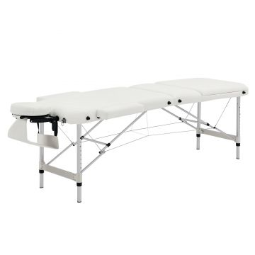 Masa de masaj portabila, pliabila si profesionala din aluminiu HOMCOM pentru cosmetician, terapeut, SPA, alb, 215x60x61-84cm | Aosom Romania