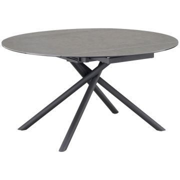 Masă din metal, sticlă, ceramică, 90-140/140/76 cm,