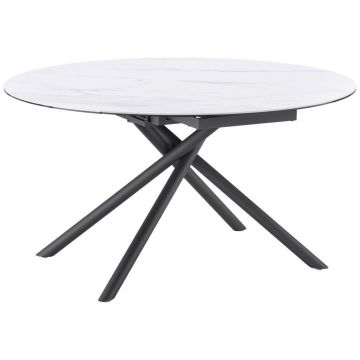 Masă din metal, sticlă, ceramică, 90-140/140/76 cm,