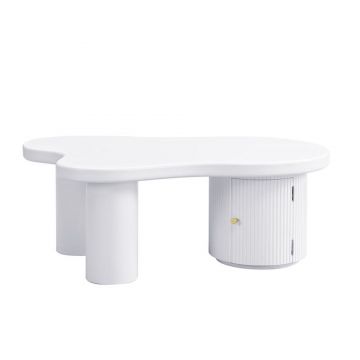Măsuță de cafea asimetrică cu spațiu de depozitare, pentru living și birouri, 100x60x37 cm, Alb