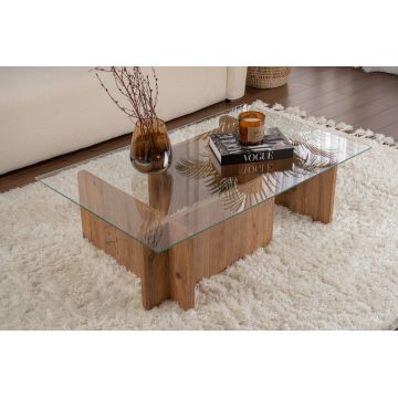 Masuta de cafea, Hanah Home, Flavio, 105x30x65 cm, Sticla temperata , Maro