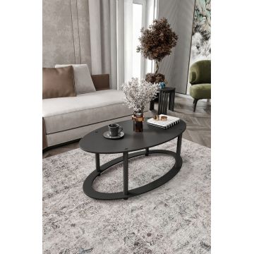 Masuta de cafea, Hanah Home, Hole Ellipse, 60x40x38 cm, MDF , Negru