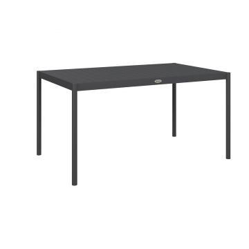 Outsunny Masă de Grădină cu Lamele, Dimensiuni 145x90 cm, Masă de Dining pentru 6 Persoane, Rectangulară, din Aluminiu și Oțel, pentru Curte, Terasă, Balcon și Exterior, Gri Închis | Aosom Romania