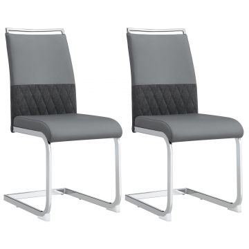Set de 2 scaune moderne pentru sufragerie, cu spătar înalt, din PU și material textil, pentru bucătărie și birou, Gri