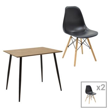 Set de 5 buc masa si scaune Julita-Cuba  PP-MDF culoare negru-sonoma 70x70x75 cm