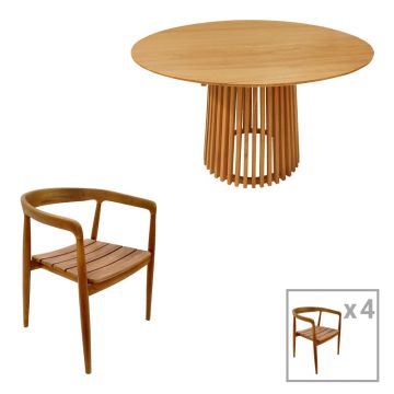 Set de Masa din lemn de tec 5 piese Noody-Kenda, Natural, 120x120 cm