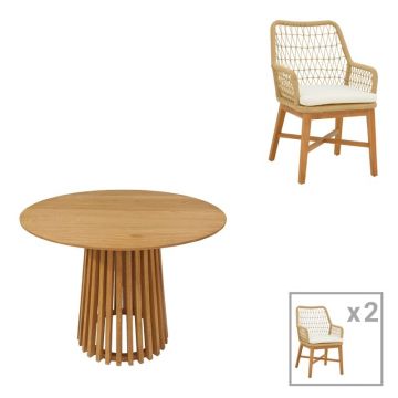 Set dining Elaiza-Kenda, Pako World, 3 piese, Natural-Bej, 80x80x75 cm
