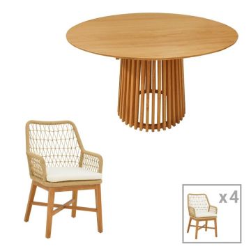 Set dining Elaiza-Kenda, Pako World, 5 piese, Bej-Natural, 120x120x75 cm