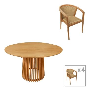 Set dining Granny-Kenda, Pako World, 5 piese, Bej-Natural, 120x120x75 cm