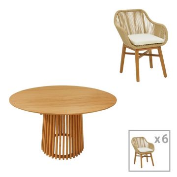 Set dining Kalie-Kenda, Pako World, 7 piese, Bej-natural, 120x120x75 cm