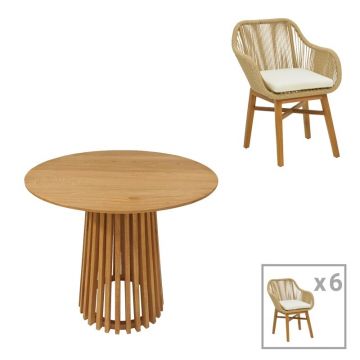 Set dining Kalie-Kenda, Pako World, 7 piese, Bej-Natural, 80x80x75 cm