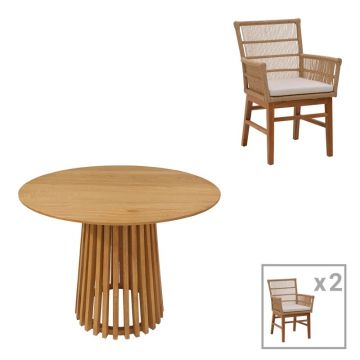 Set dining Kenda, Pako World, 3 piese, Bej-Natural, 80x80x75 cm